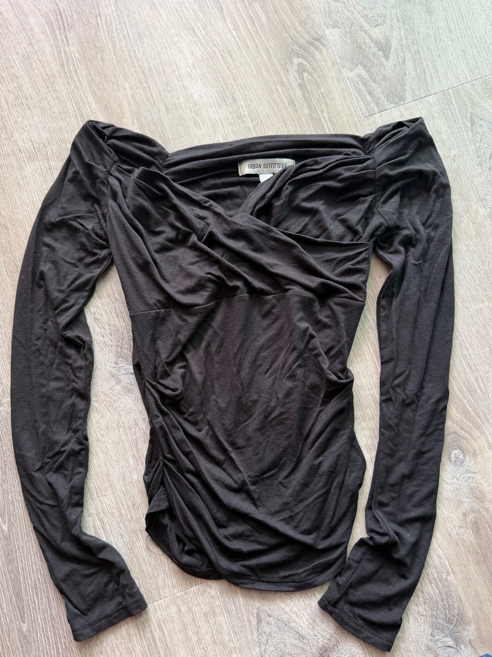 Urban Outfitters Black Off-Shoulder Long Sleeve Ruched Top